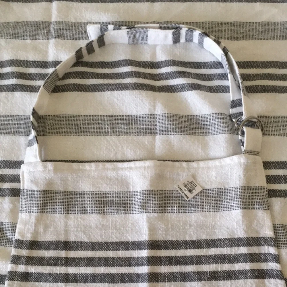 World Market Apron India 100% Cotton Farmhouse White Blue Stripe 29